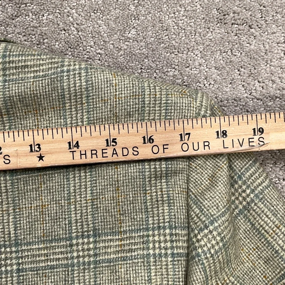 Geoffrey Beene Blazer Men 40 Green‎ Windowpane Plaid Two Button Tweed Wool VTG